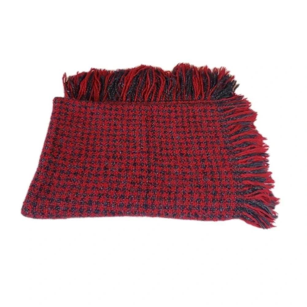 Kennebunk Weavers Wool Blend Fringe‎  Throw Blanket 46x62 Red & Gray Soft Cozy